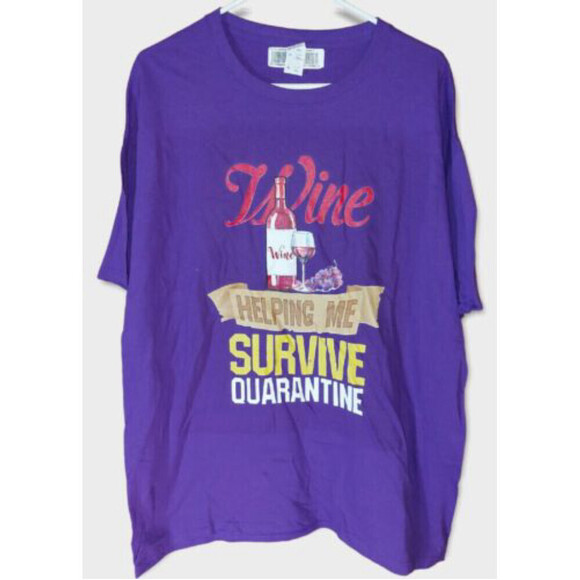 Wine Helping Me Survive Quarantine T-Shirt-Unisex Funny Quotes Shirt Purple XL - Picture 1 of 4